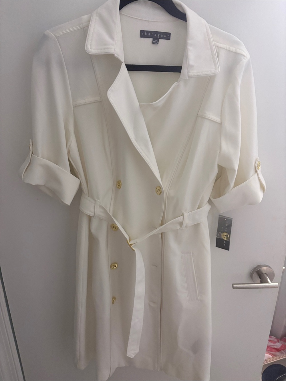 Sharagano Ivory Belted Trench-Style Dress – Size 12 – NWT